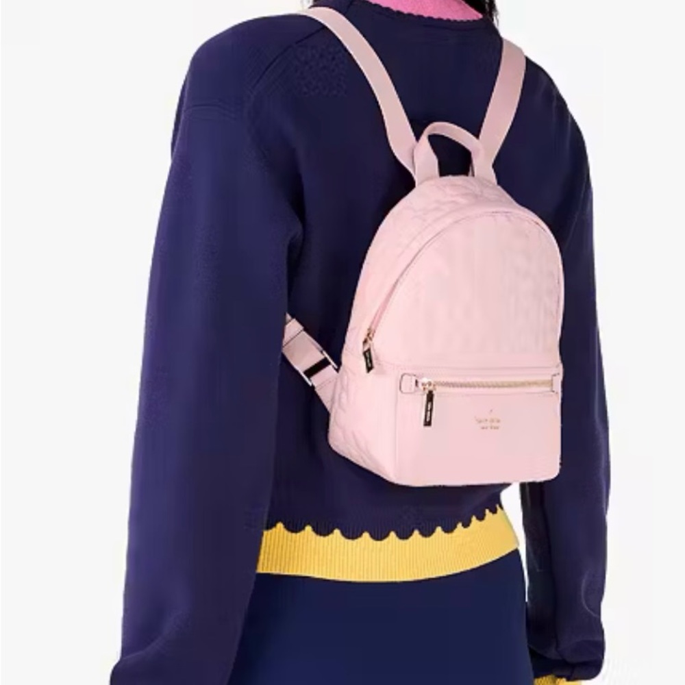 Kate Spade Pink Spade Flower Quilted Fabric Backpack NWT - Picture 2 of 7